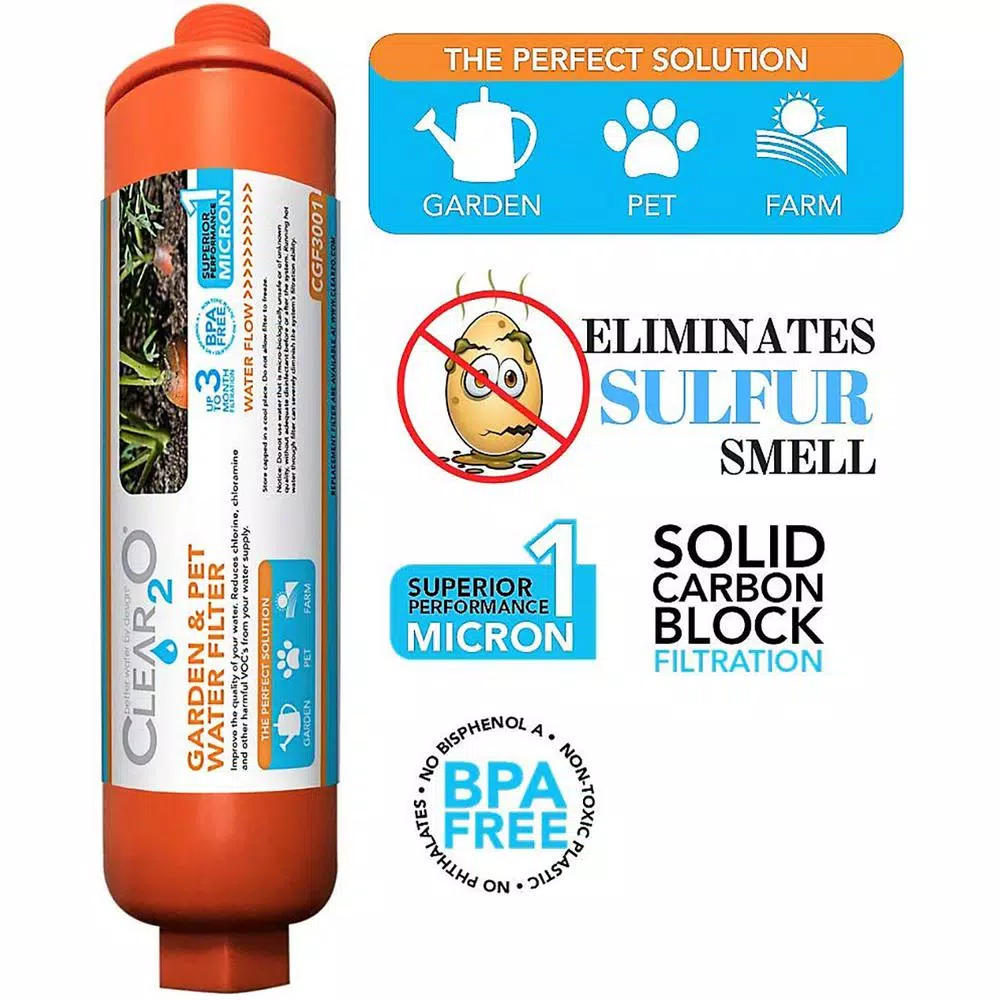 Clear2O Garden and Pet Water Hose Filter - Reduces Chlorine, Lead & Heavy Metals - Orange
