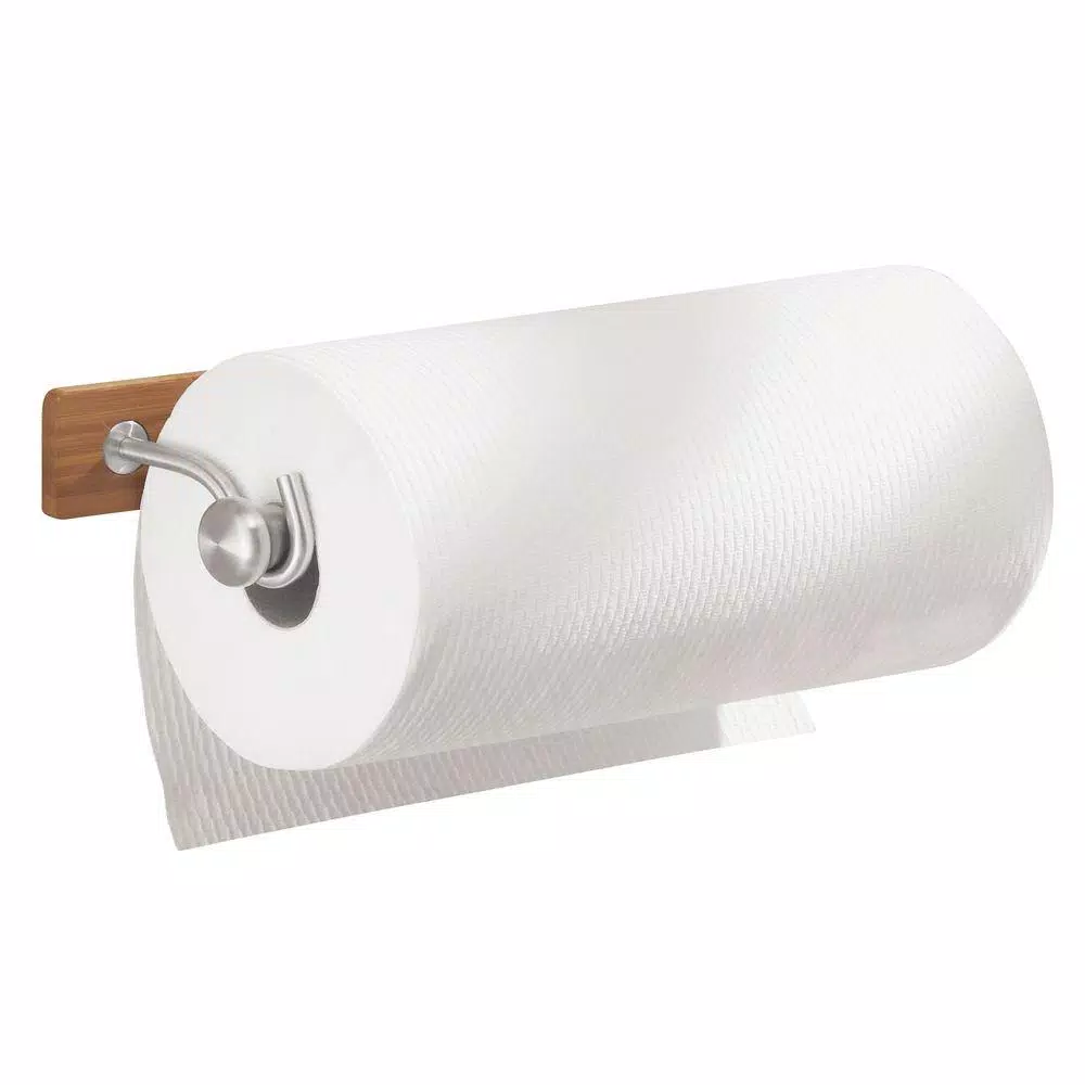interDesign Formbu Bamboo Wall Mount Paper Towel Holder with Brushed Stainless Steel Accents