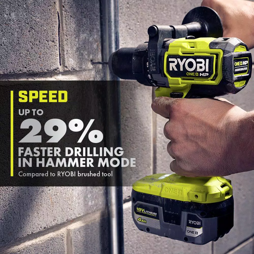 RYOBI 18V ONE+ HP Brushless 1/2 in. Hammer Drill Kit with 4.0 Ah Battery, Charger, and Tool Bag