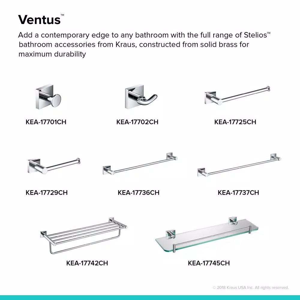 KRAUS Ventus Chrome Toilet Paper Holder - Solid Brass Wall Mount Bathroom Accessory