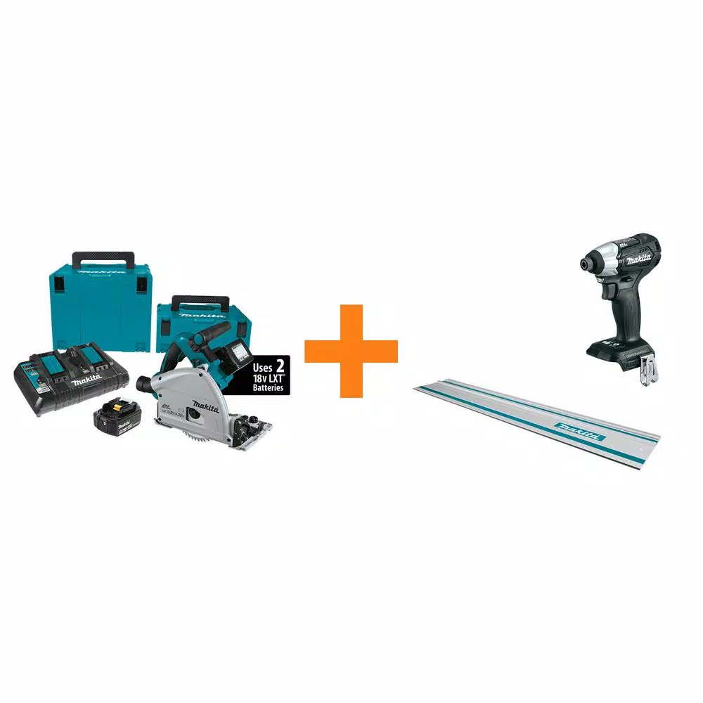 Makita 18V X2 LXT (36V) 6-1/2 in. Brushless Plunge Circular Saw Kit with Guide Rail and Impact Driver