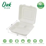 Unbranded 10 in. White Sugarcane 3-Compartment Clamshell Containers, Biodegradable Sectional Food Trays (300 Pack) thumbnail 3