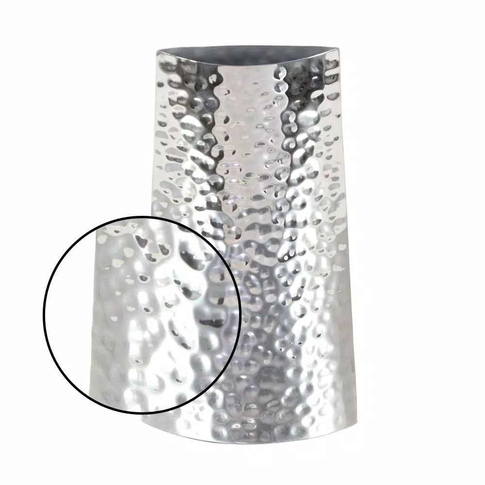 LITTON LANE Modern Reflections 14 in. Hammered Stainless Steel Bell-Shaped Vase, Silver