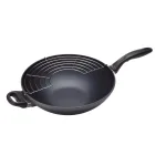 Swiss Diamond 11.8 in. Nonstick Induction Wok Set with Lid and Tempura Rack thumbnail 1