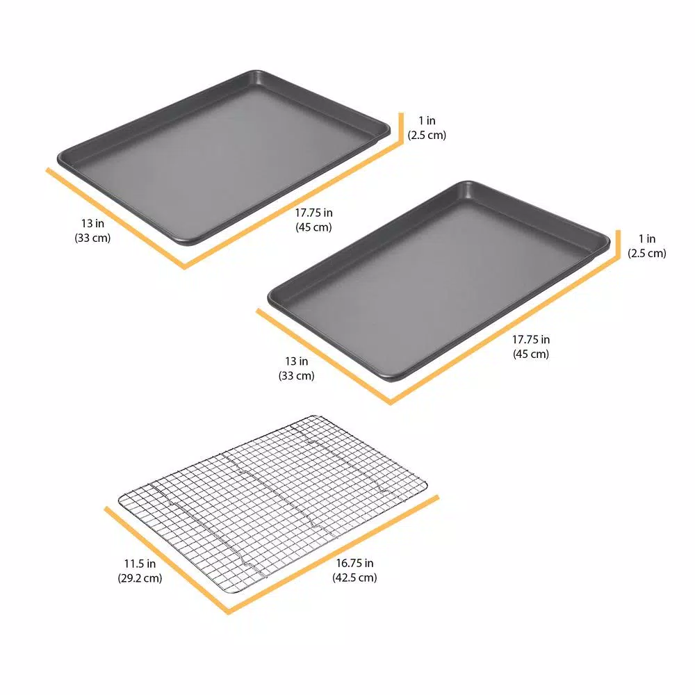 Chicago Metallic Professional Non-Stick Cookie and Jelly Roll Pan Set with Cooling Rack, 3-Piece