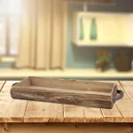 Stonebriar Collection Stonebriar Brown Wooden Bark Decorative Tray with Metal Handles thumbnail 1