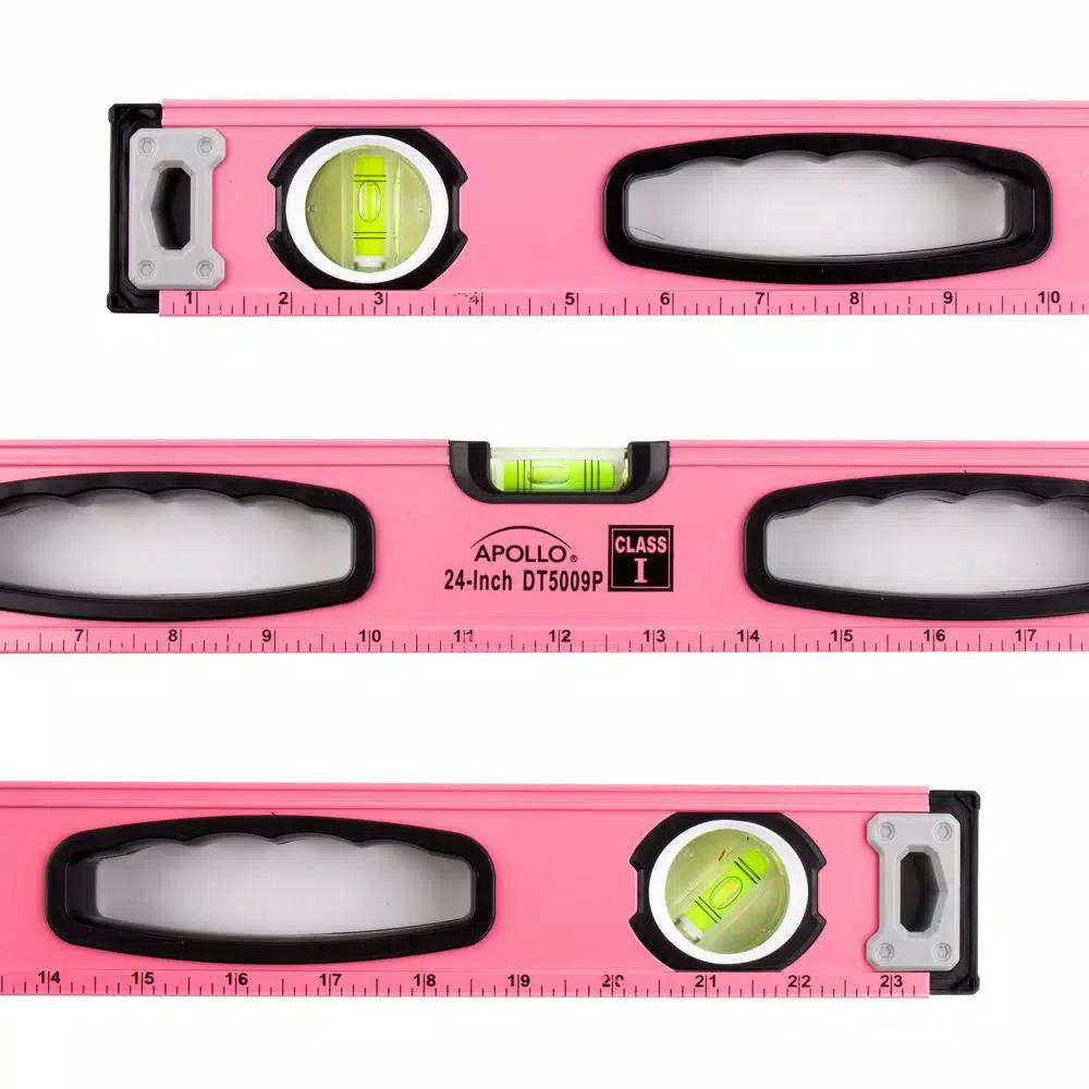 Apollo Tools 24 in. Magnetic Pink Aluminum Level, Horizontal, Vertical, and 45°
