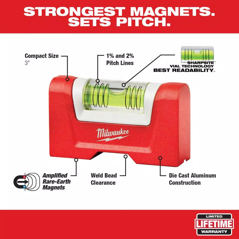 Milwaukee 3 in. Compact Torpedo Pocket Level with SHARPSITE™ Magnified Vial Technology