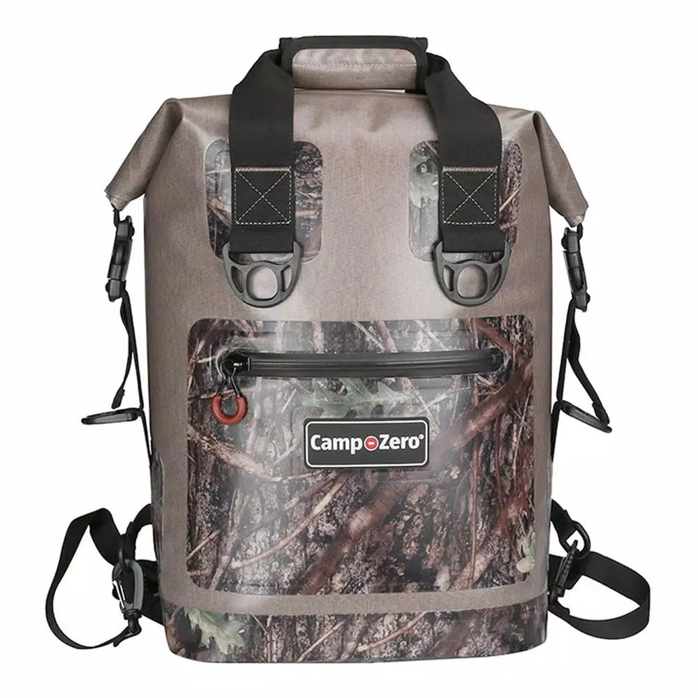 Camp-Zero Premium Soft-Side Backpack Cooler, 17.2 Qt. 20 Can Capacity, Beige and Camo