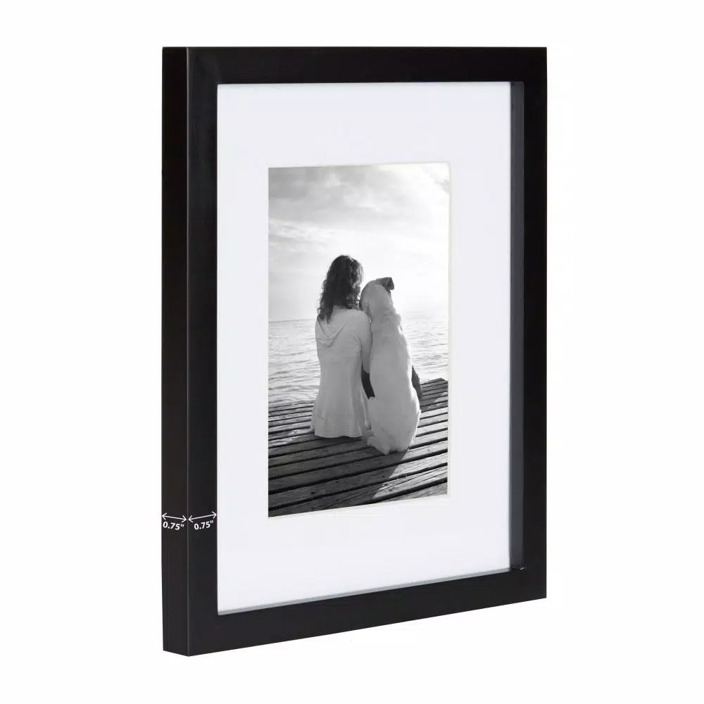 DesignOvation Gallery Wood Picture Frame Set, Black Satin Finish, Matted to 5 x 7 in., Set of 4