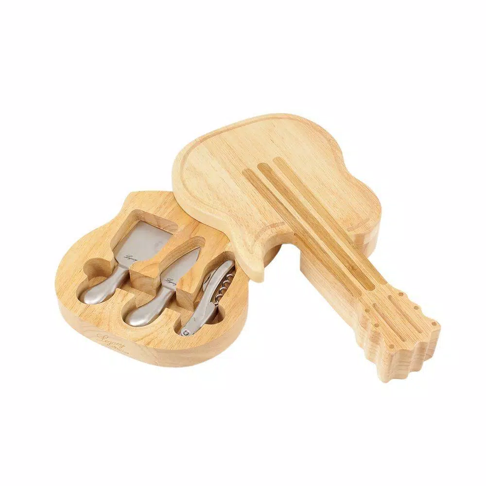 Legacy Picnic Time Guitar Cheese Board and Tool Set with Bamboo Inlays