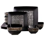 Elama Naina 16-Piece Modern Black Stoneware Dinnerware Set, Service for 4 thumbnail 1