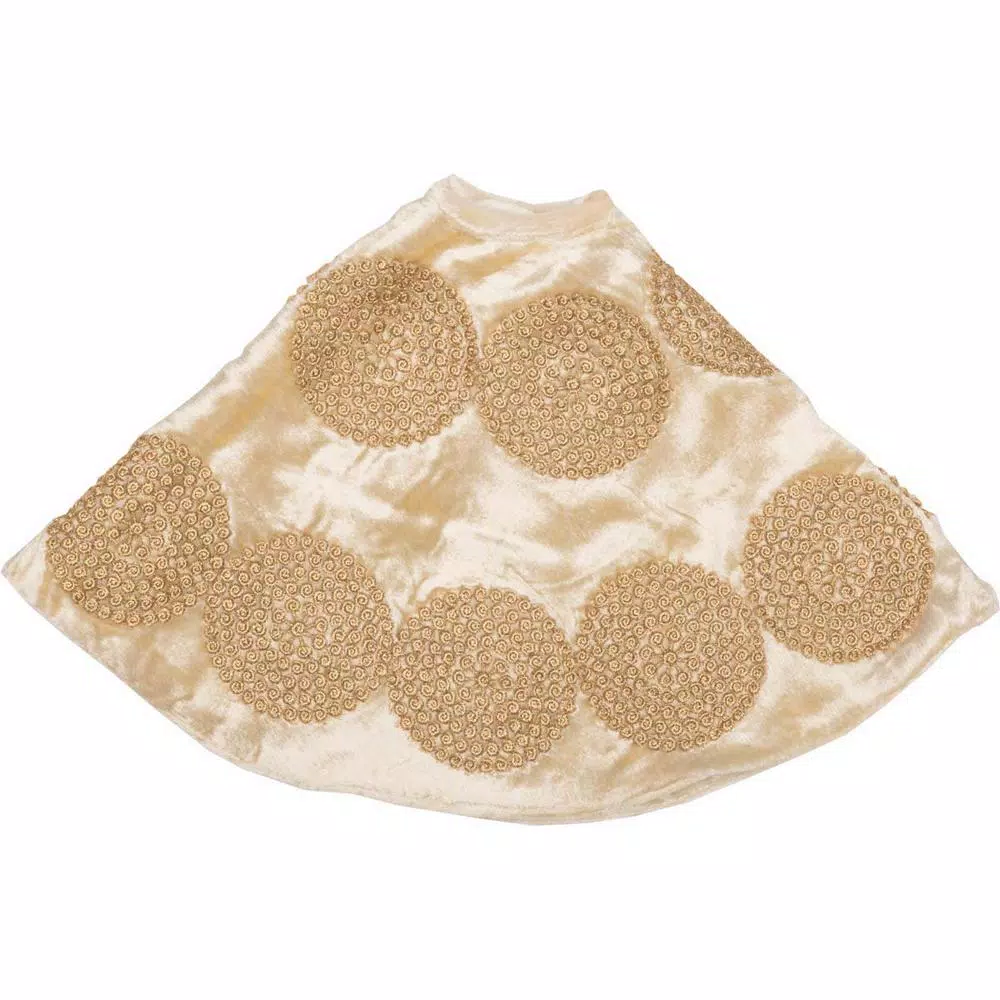 VHC Brands Creme Memories 21 in. Vanilla Velvet Christmas Tree Skirt with Gold Trim