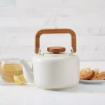BonJour Wayfarer 4-Cup Matte White Ceramic Teapot with Stainless Steel Infuser and Teak Wood Accents thumbnail 5