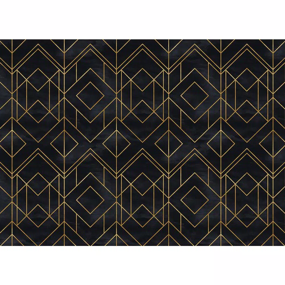 Unbranded MHF Home Mid-Century Modern Diamond Geometric Placemat Set, Black and Gold, 4-Pack