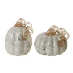 Glitzhome Gray Marble Glass Pumpkin Set of 2 - Handmade Tabletop Decoration thumbnail 1
