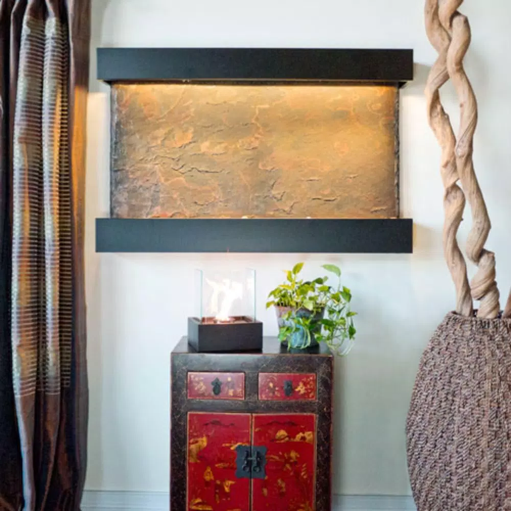 Water Wonders Large Horizon Falls Lightweight Slate Wall Fountain with Black Onyx Trim