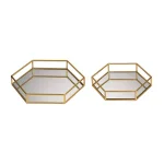 Titan Lighting Gold Mirrored Hexagonal Decorative Trays, Set of 2, Metal Transitional Style thumbnail 1