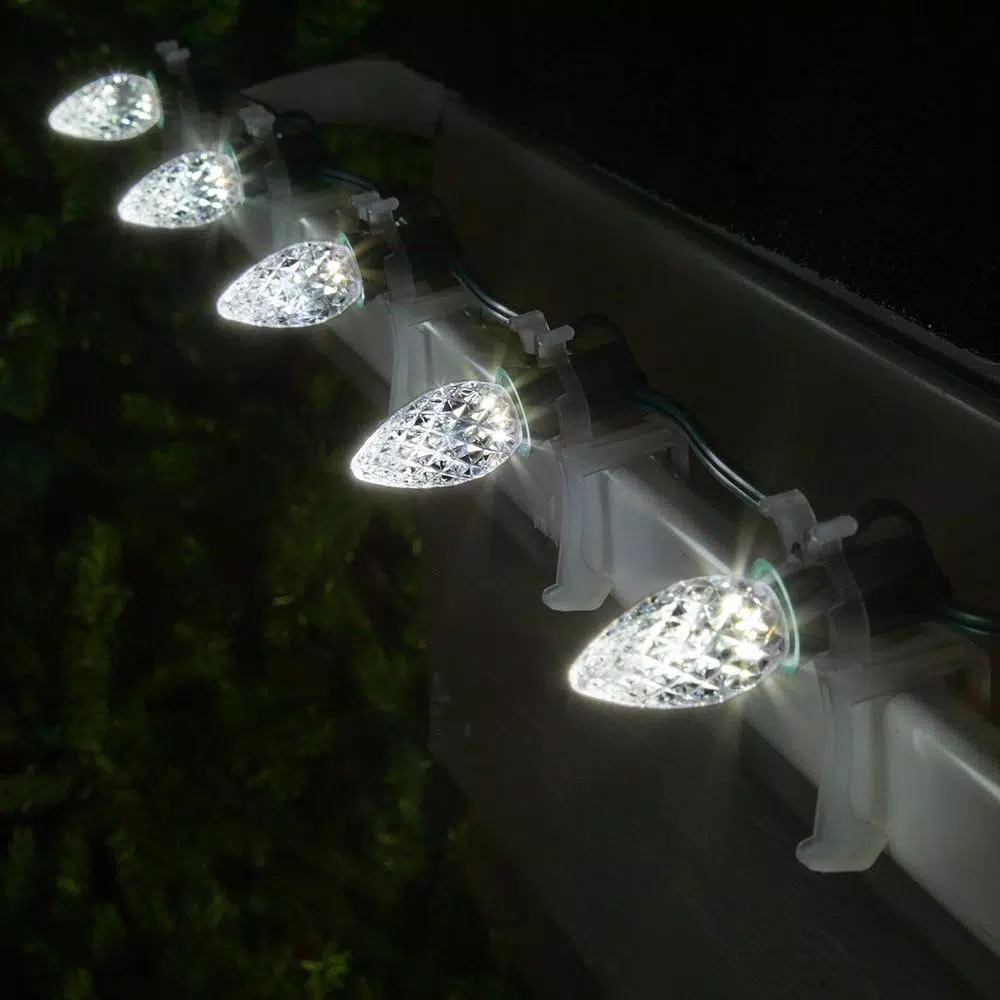 Wintergreen Lighting OptiCore C7 LED Cool White Faceted Christmas Light Bulbs, 25-Pack