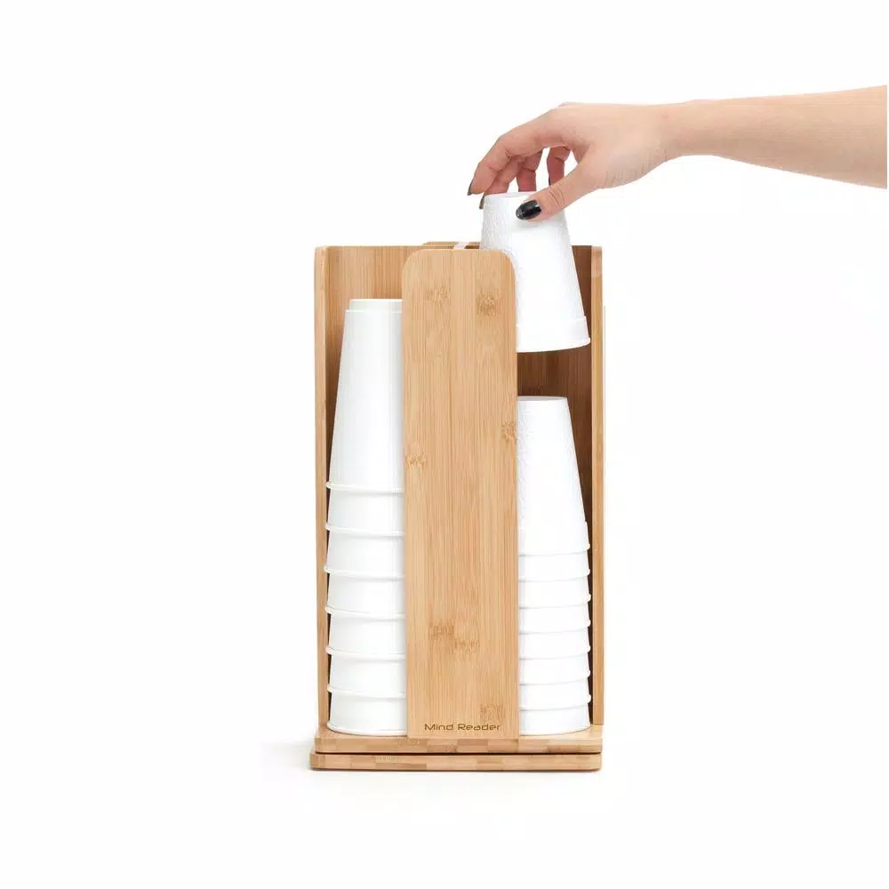 Mind Reader Bamboo 360° Rotating Cup and Lid Holder, 4-Compartment Organizer