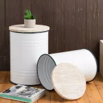 Glitzhome Farmhouse Enamel Metal Round Container Set with Wood Lids, Set of 2 thumbnail 2