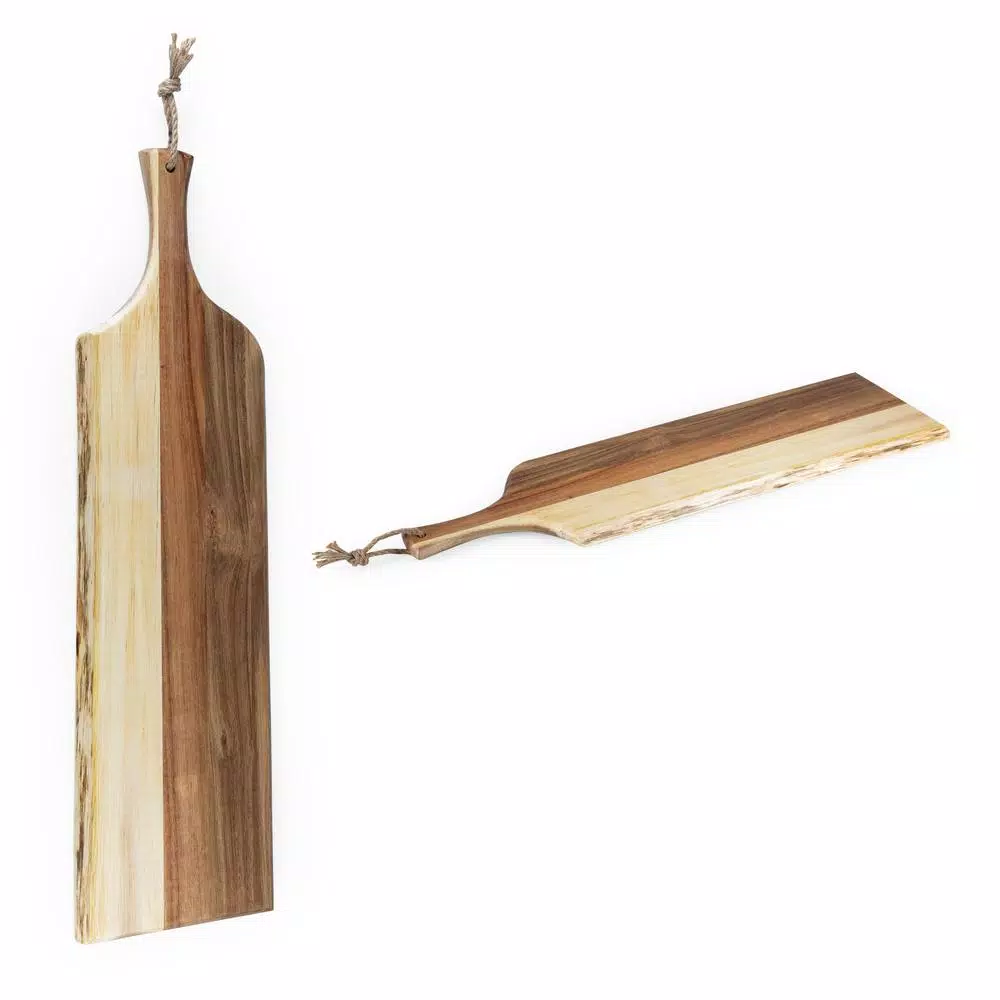 Picnic Time Artisan 30 in. Acacia Wood Serving Board with Live Edge and Hemp Rope Handle