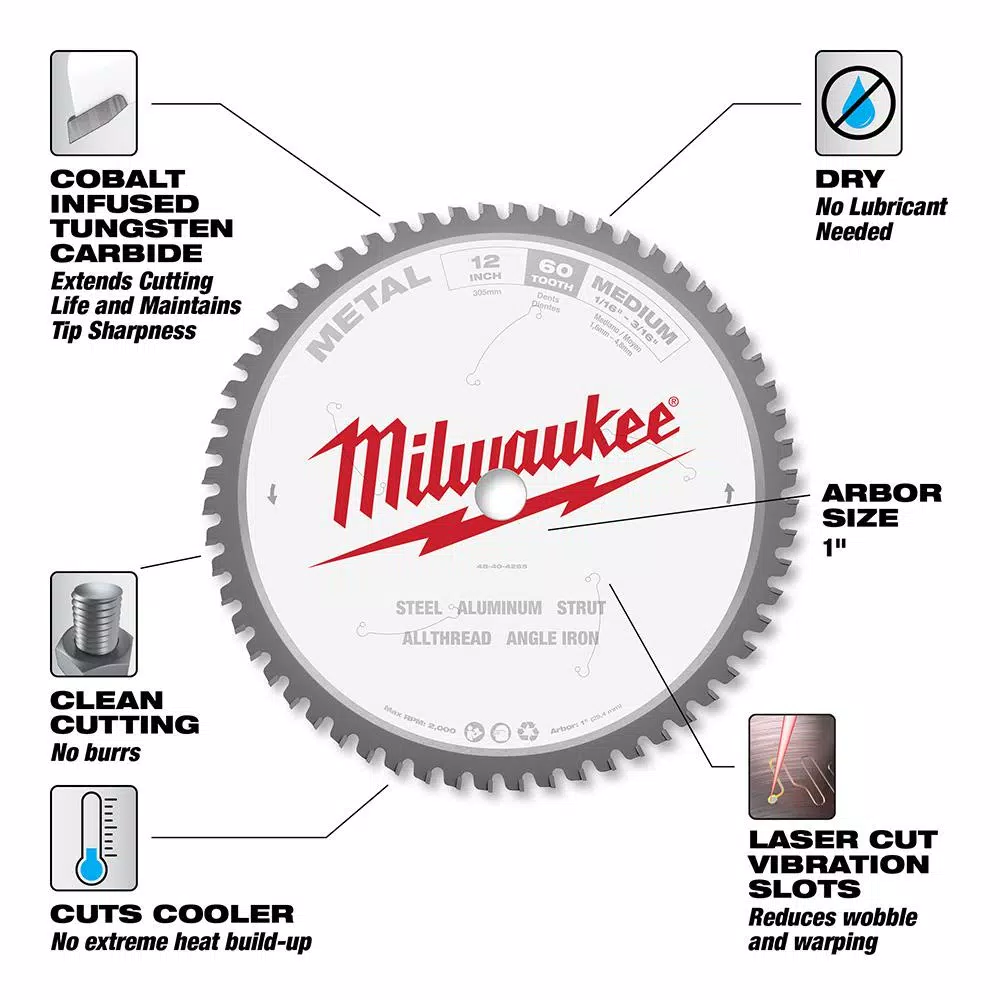 Milwaukee 12 in. 60T Carbide Teeth Metal Cutting Circular Saw Blade