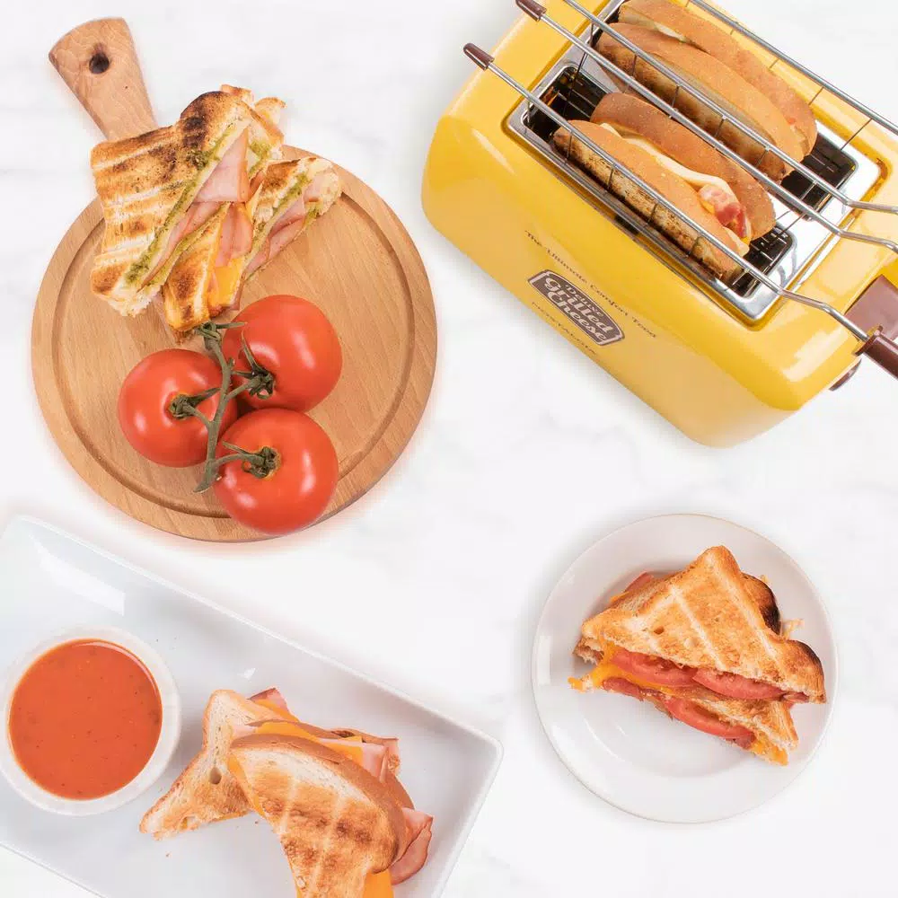 Unbranded Yellow Grilled Cheese Toaster with Extra-Wide Slots and Removable Baskets