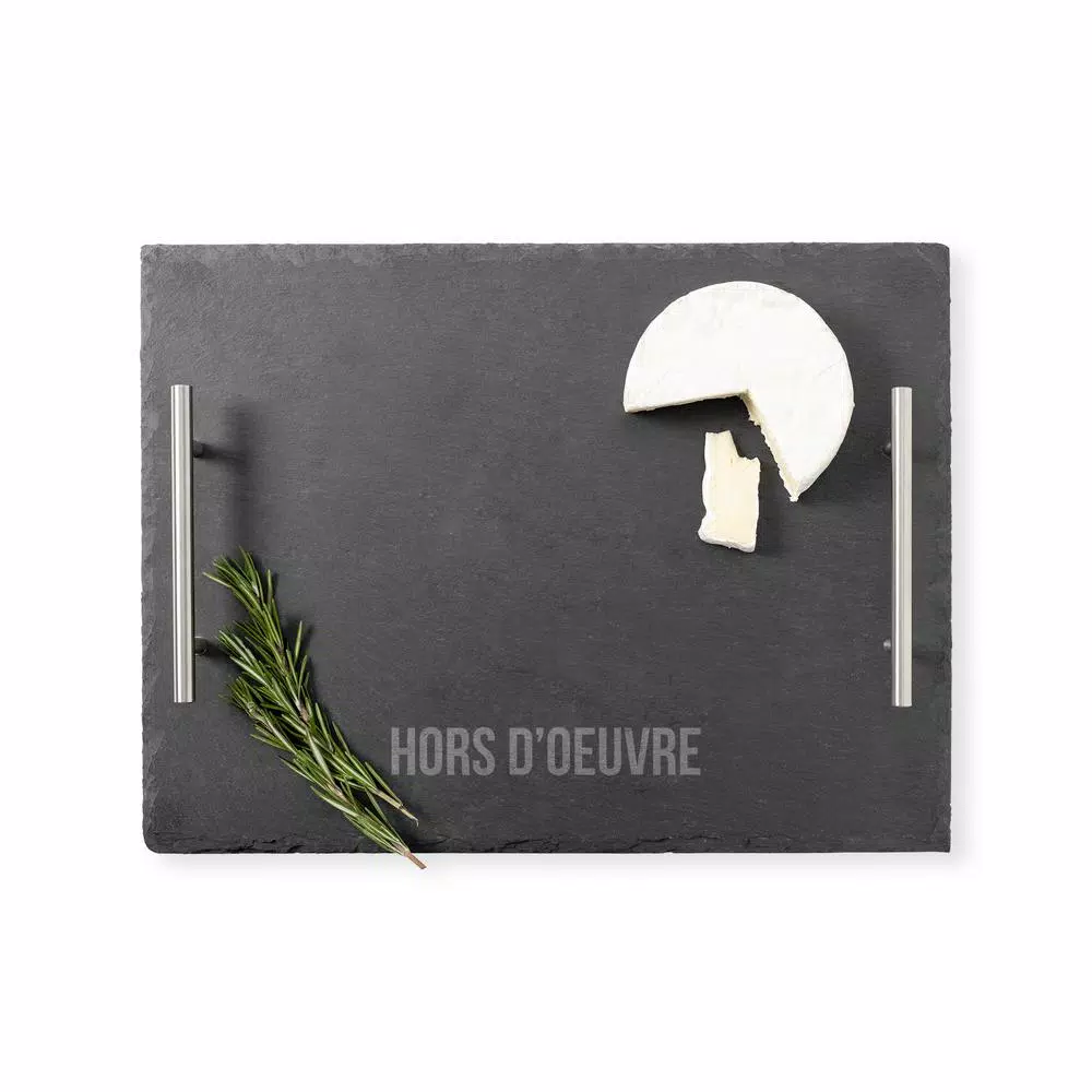 Cathy's Concepts Natural Slate Serving Tray with Metal Handles, 15.75 in. Rectangular Appetizer Board