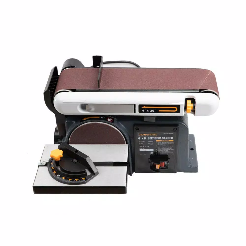 POWERTEC 2-in-1 Belt and Disc Sander, 4 in. x 36 in. Belt with 6 in. Disc, 1/2 HP Induction Motor