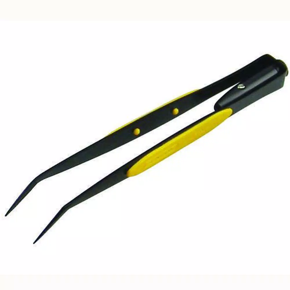 General Tools Lighted Bent Tip Tweezers with LED and Non-Slip Grip