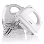 Ovente HM161 5-Speed 150W Electric Hand Mixer with Chrome Beaters and Snap-On Storage Case, White thumbnail 1