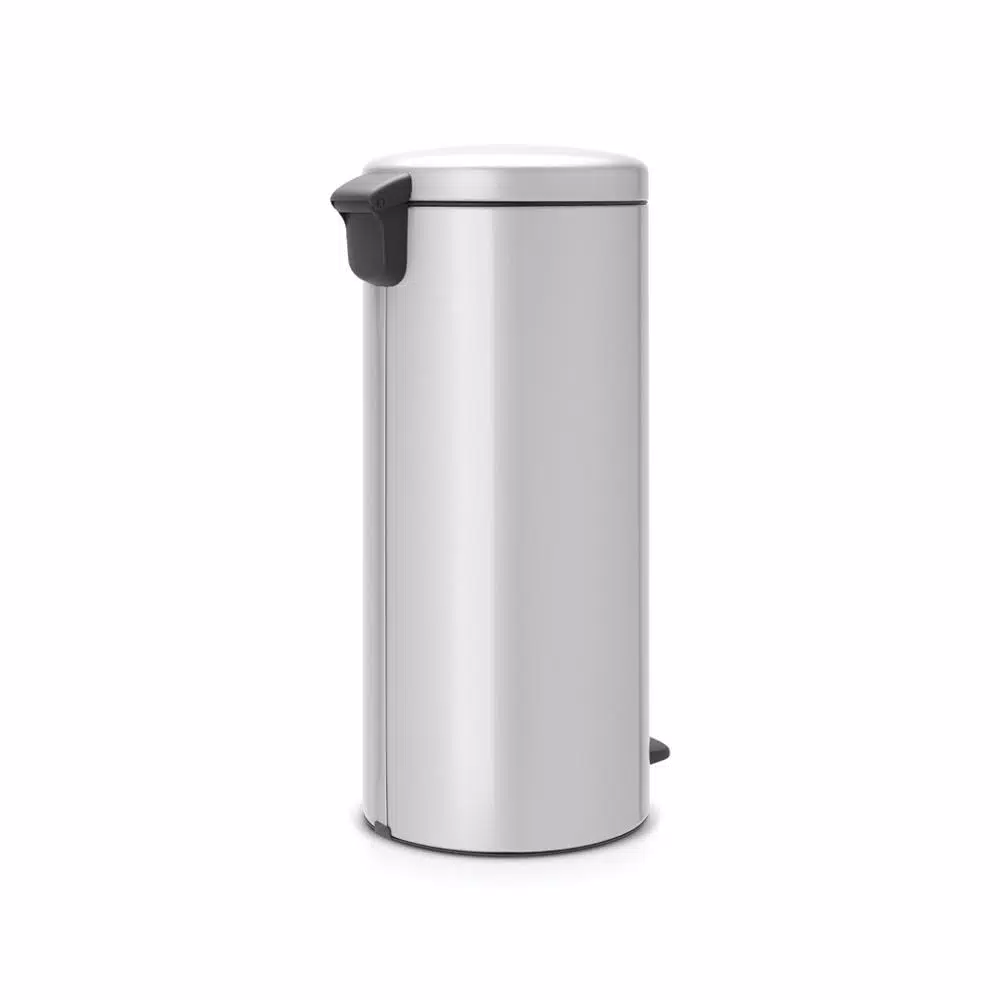 Brabantia 8 Gal. Metallic Gray Steel Step-On Trash Can with Soft-Close Lid