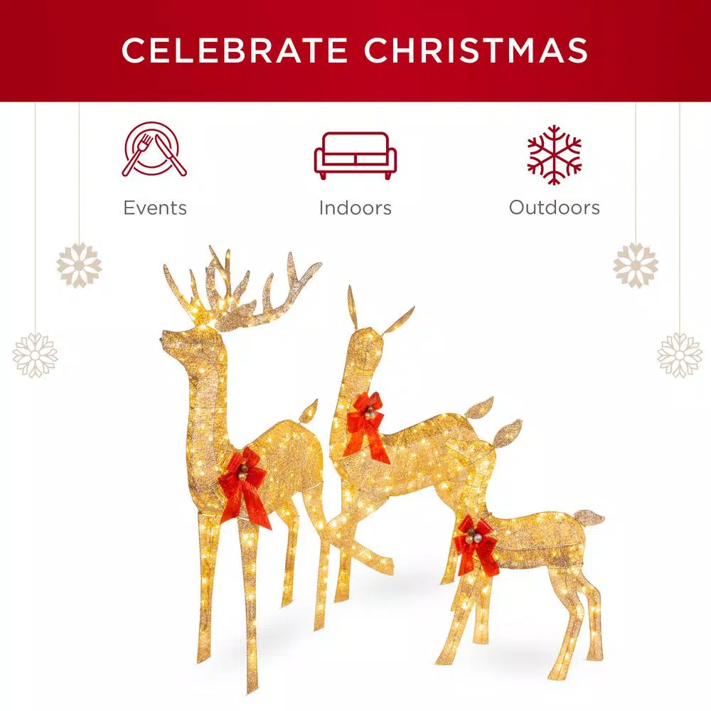 Best Choice Products 60 in. LED Metal Reindeer Family Christmas Yard Decoration, 3-Piece Set with Warm White Lights