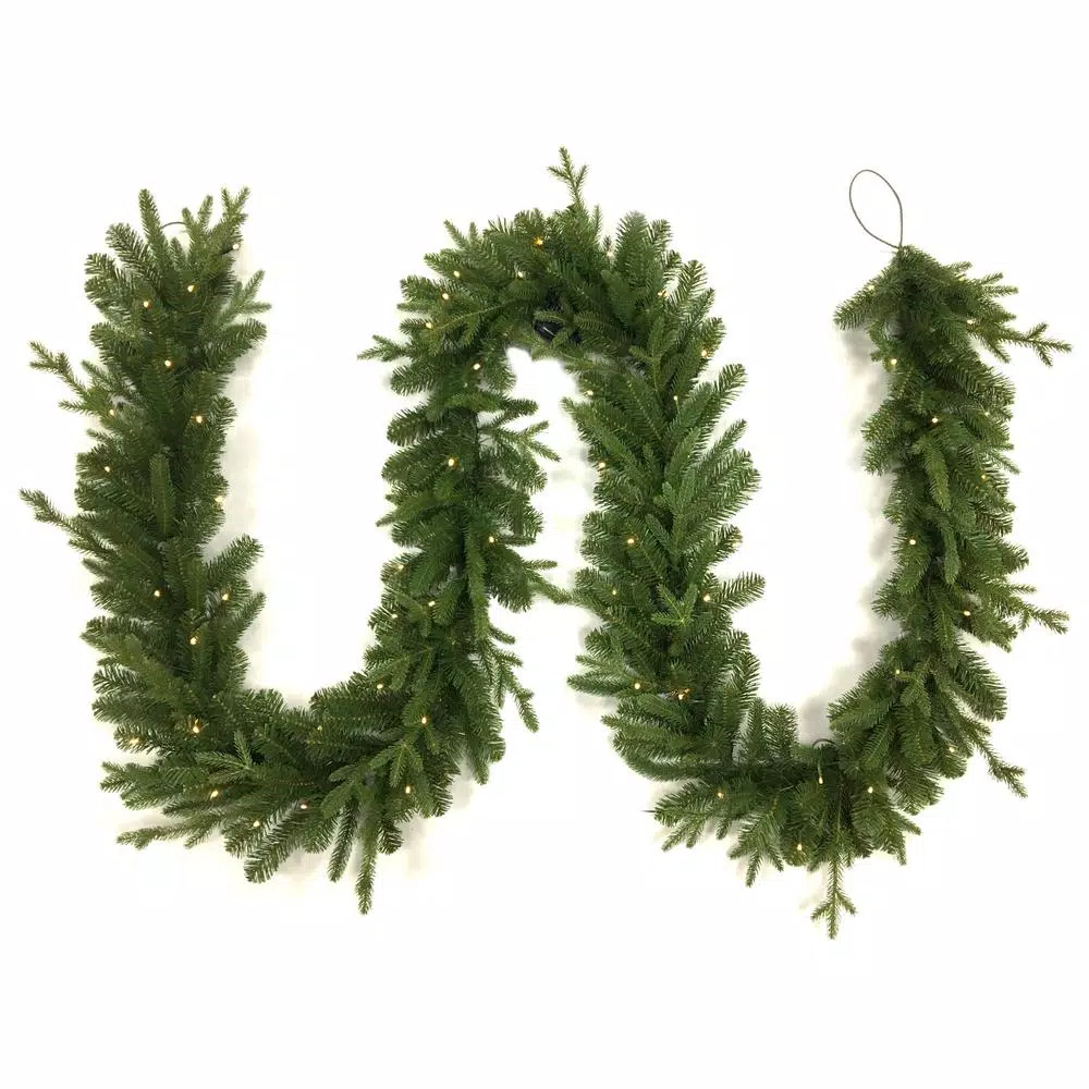 Home Accents Holiday 12 ft. Pre-Lit Norway Garland with 70 Warm White LED Lights, Battery Operated