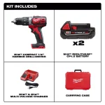 Milwaukee M18 Compact 1/2 in. Hammer Drill Driver Kit with (2) 1.5Ah Batteries, Charger, and Hard Case thumbnail 2
