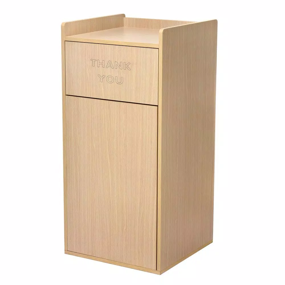 Alpine Industries 40 Gal. Oak Wood Commercial Tray Top Waste Enclosure Trash Can