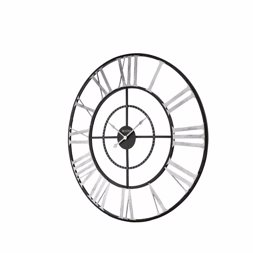 Bulova Zeeland 60 in. Weathered Metal Oversized Round Wall Clock with Glass Lens
