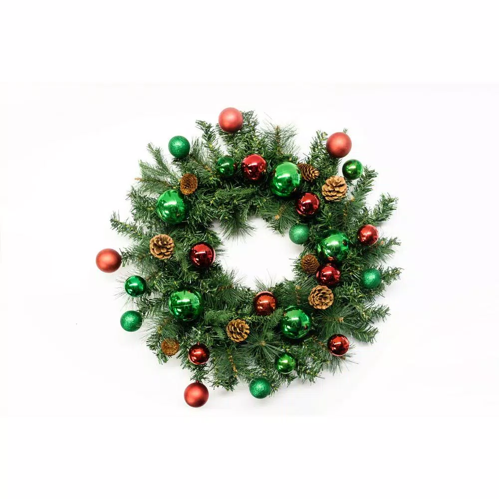 Fraser Hill Farm 24 in. Artificial Christmas Wreath Decor Set with Train, Sleigh, and LED Shelf Sitters