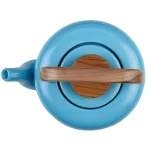 BonJour Ceramic 4-Cup Teapot with Stainless Steel Infuser and Teak Wood Accents, Aqua thumbnail 2