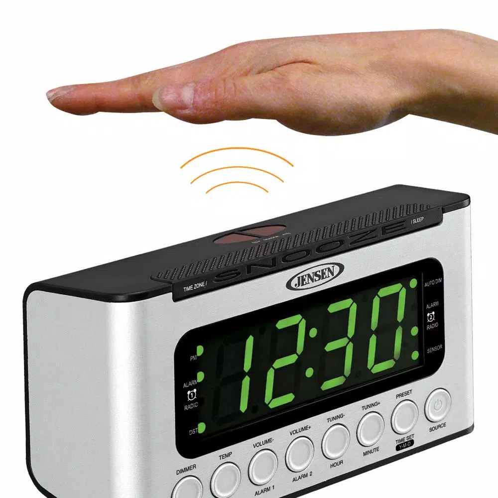 Jensen JCR-231 Digital AM/FM Dual Alarm Clock Radio with Wave Sensor and LED Display