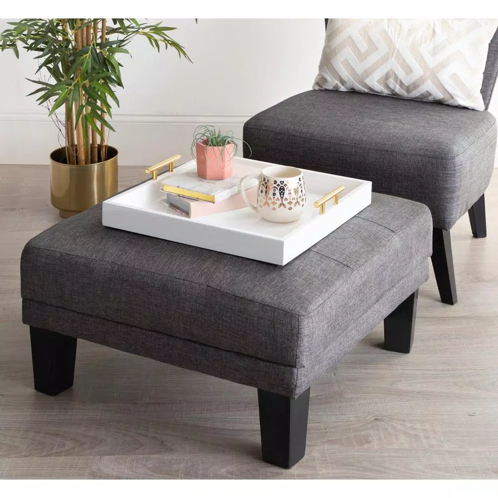 Kate and Laurel Lipton 16 in. White and Gold Decorative Wood Tray with Metal Handles
