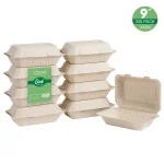 Unbranded 9 in. Natural Sugarcane Clamshell Containers, Biodegradable & Compostable (300 Pack) thumbnail 2
