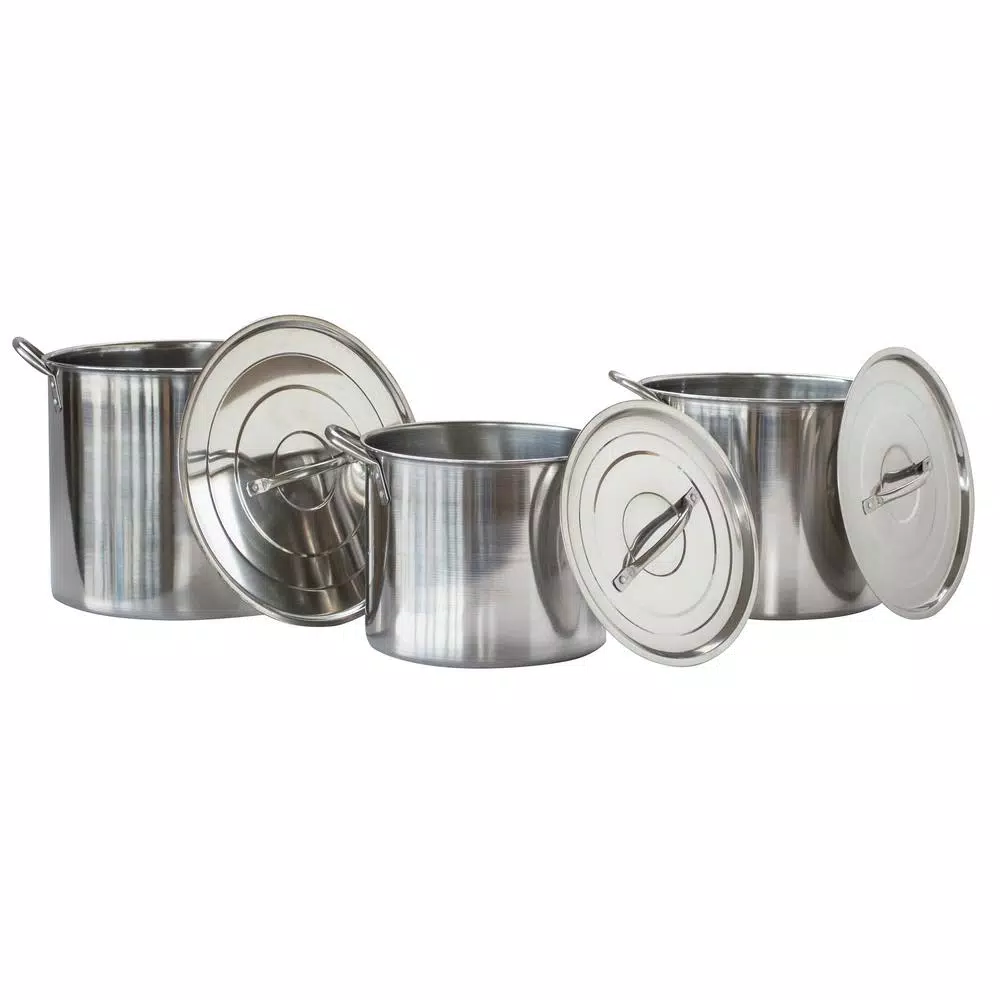 AmeriHome 3-Piece Stainless Steel Stock Pot Set with Lids, 8 qt, 12 qt, and 16 qt