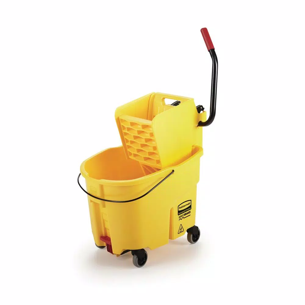Rubbermaid Commercial Products Rubbermaid WaveBrake 35 Qt. 2.0 Side-Press Mop Bucket with Drain, Yellow