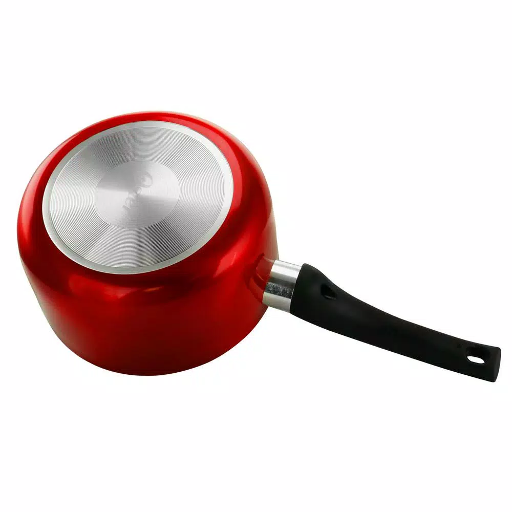 Oster Merrion 2.5 qt. Aluminum Nonstick Saucepan with Glass Lid, Red