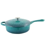 Crock-Pot Artisan 3.5 Qt. Cast Iron Enamel Saute Pan with Lid, Teal Ombre thumbnail 1