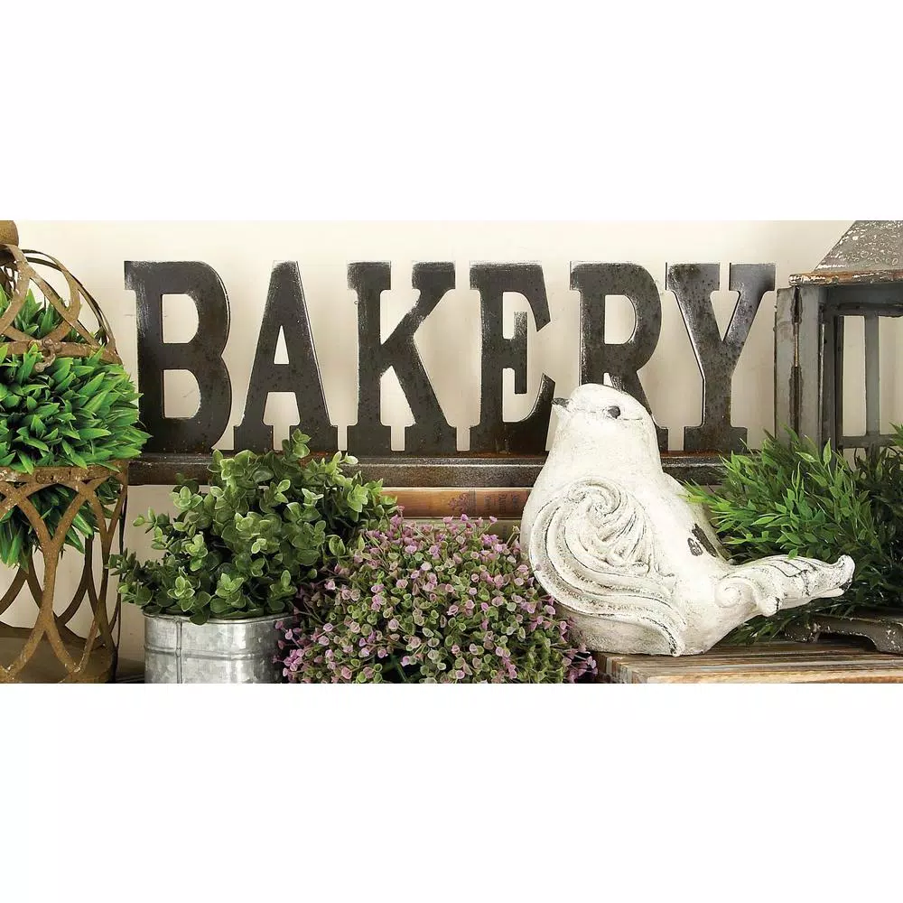 LITTON LANE Kitchen Whimsy 23 in. Bakery Wooden Table Sign with Rustic Iron Finish