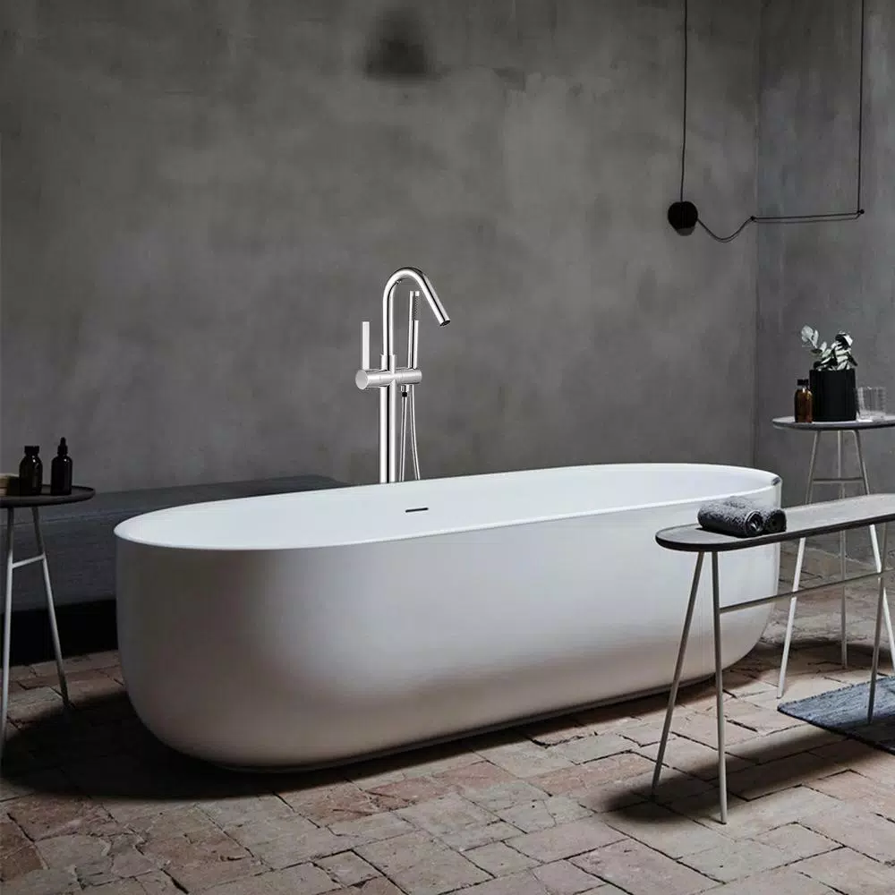 Vanity Art 40 in. Freestanding Single Handle Claw Foot Tub Faucet with Hand Shower, Polished Chrome