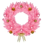 Costway 24 in. Pink Artificial PVC Christmas Wreath with Ornament Balls and Golden Bow thumbnail 1